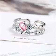 Cubic Zirconia & Pink Crystal Botany Layered Open Ring