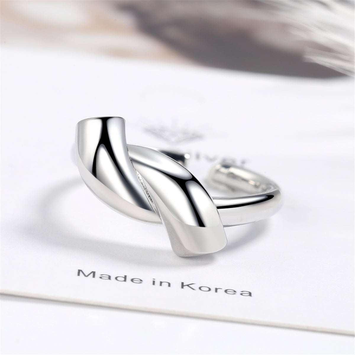 Silver-Plated Geometric Open Ring, silver statement rings for women, everyday style, detail close-up