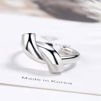 Silver-Plated Geometric Open Ring, silver statement rings for women, everyday style, detail close-up