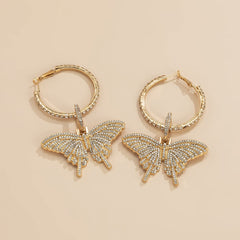 Cubic Zirconia & 18K Gold-Plated Butterfly Huggie Earring