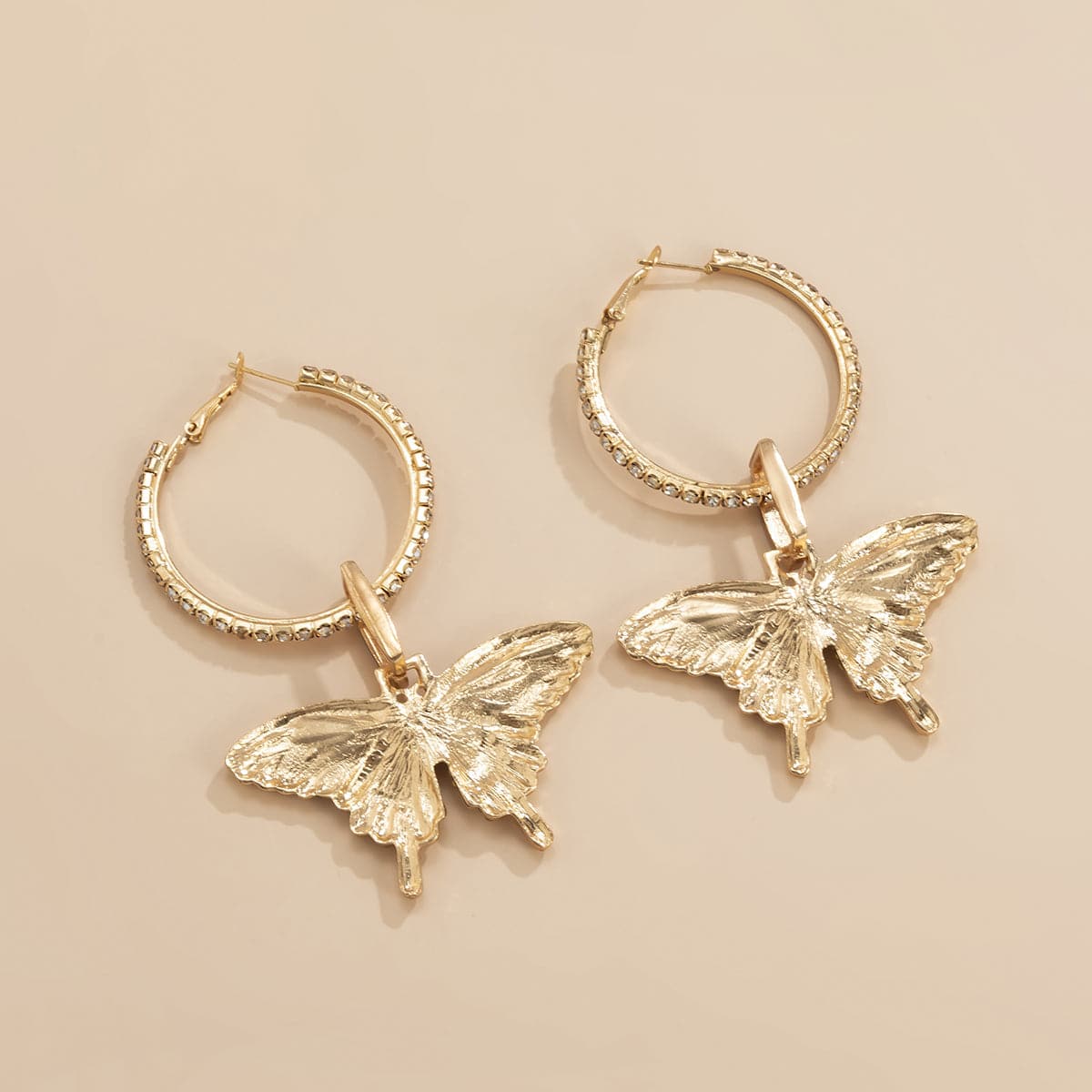 Cubic Zirconia & 18K Gold-Plated Butterfly Huggie Earring