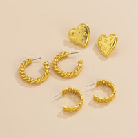 18k Gold-Plated Heart Stud Earrings Set