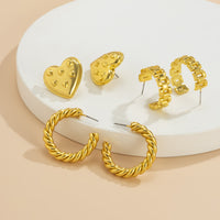 18k Gold-Plated Heart Stud Earrings Set