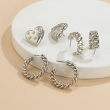 Silver-Plated Heart Stud Earrings Set