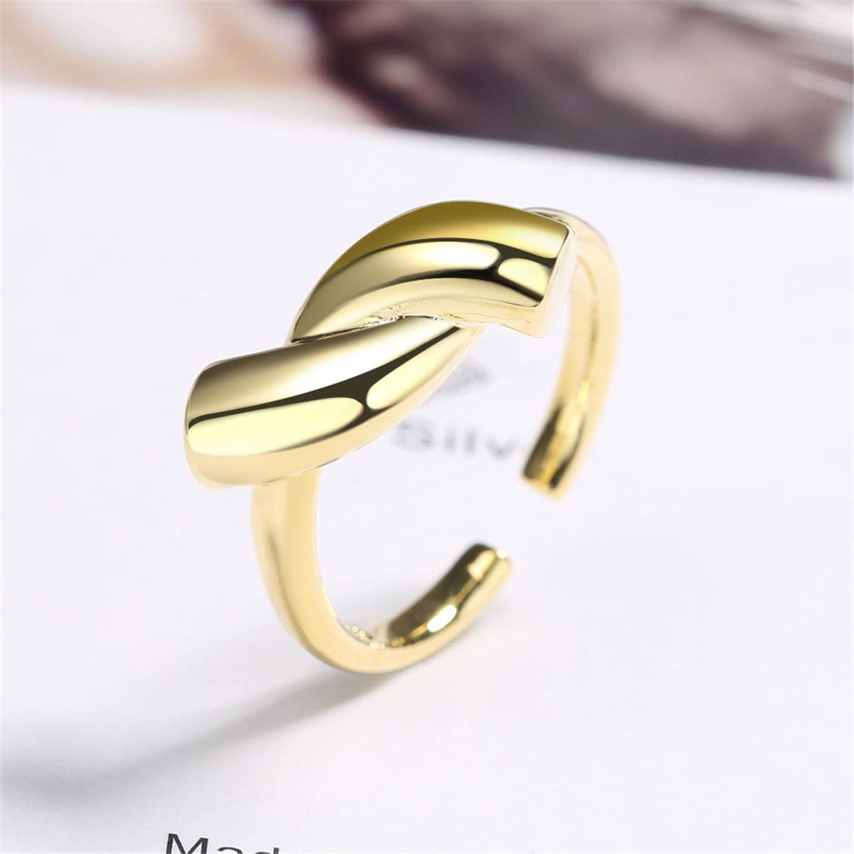 18K Gold-Plated Twisted Smooth Geometric Bypass Ring