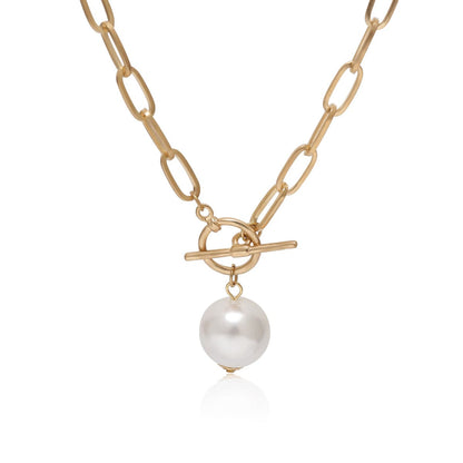 Pearl and 18K Gold-Plated Toggle Pendant Necklace, gold pendant necklace for women, elegant gift for her, styled look