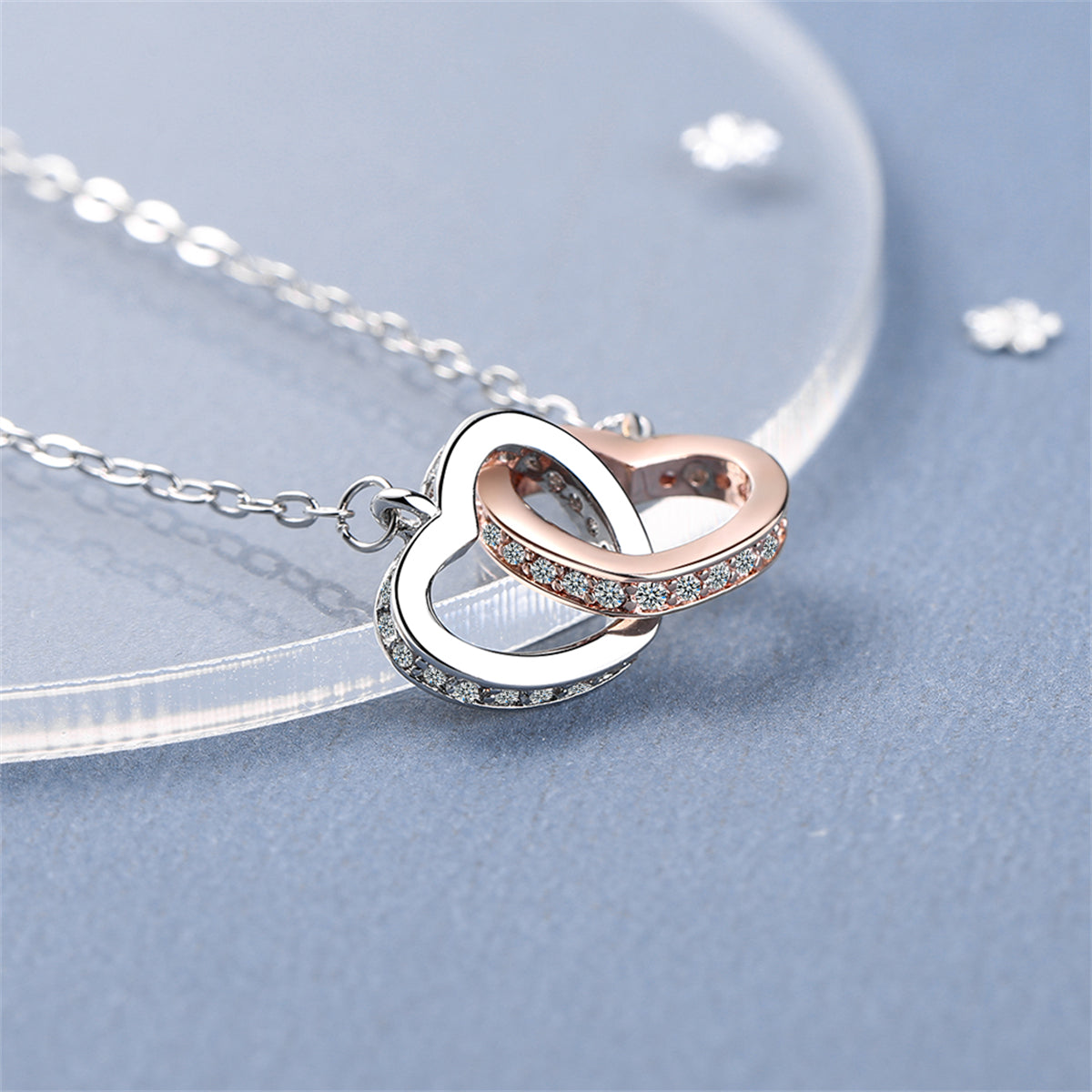 Cubic Zirconia and Two Tone Interlocked Heart Pendant Necklace, pendant necklace for women, lifestyle look