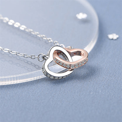 Cubic Zirconia and Two Tone Interlocked Heart Pendant Necklace, pendant necklace for women, lifestyle look
