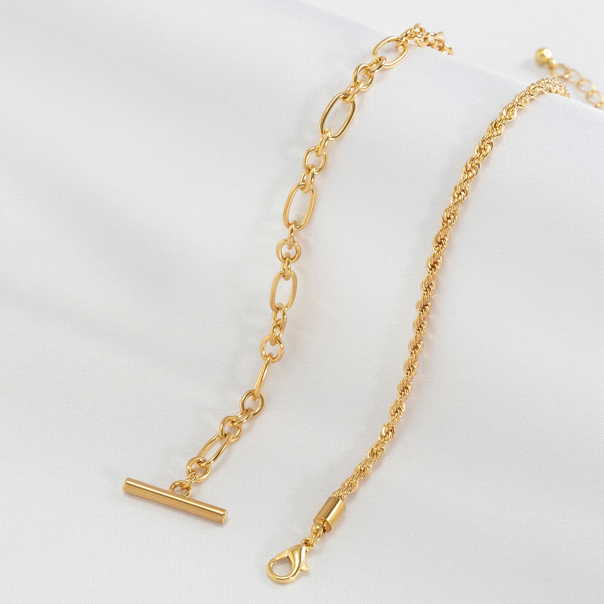 18K Gold-Plated Toggle Rope Chain Bracelet Set