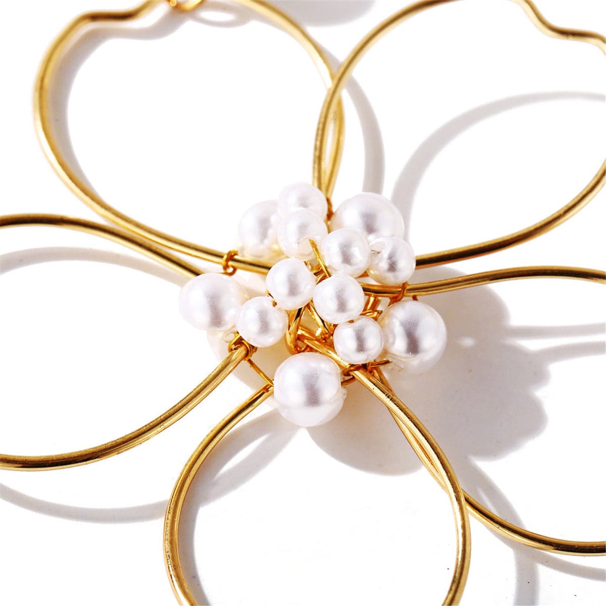 Pearl & 18K Gold-Plated Flower Drop Earring