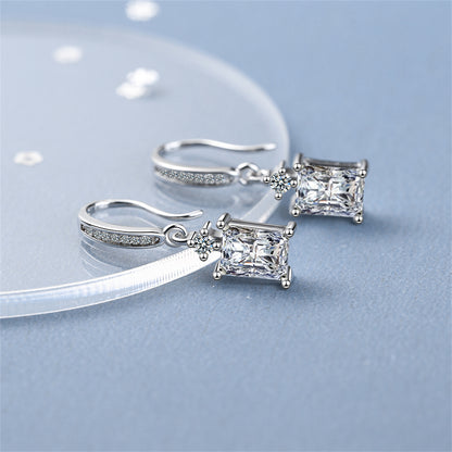 Crystal and Cubic Zirconia Emerald-Cut Hook Drop Earrings, drop earrings for women, vintage-inspired design, detail close-up