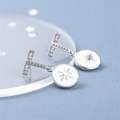 Cubic Zirconia and Enamel Silver-Plated Star Drop Earrings, silver drop earrings for women, elegant gift for her, front view