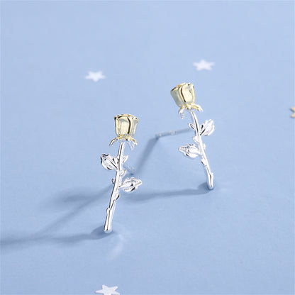 Two-Tone Rose Stud Earrings, stud earrings for women, elegant gift for her, detail close-up