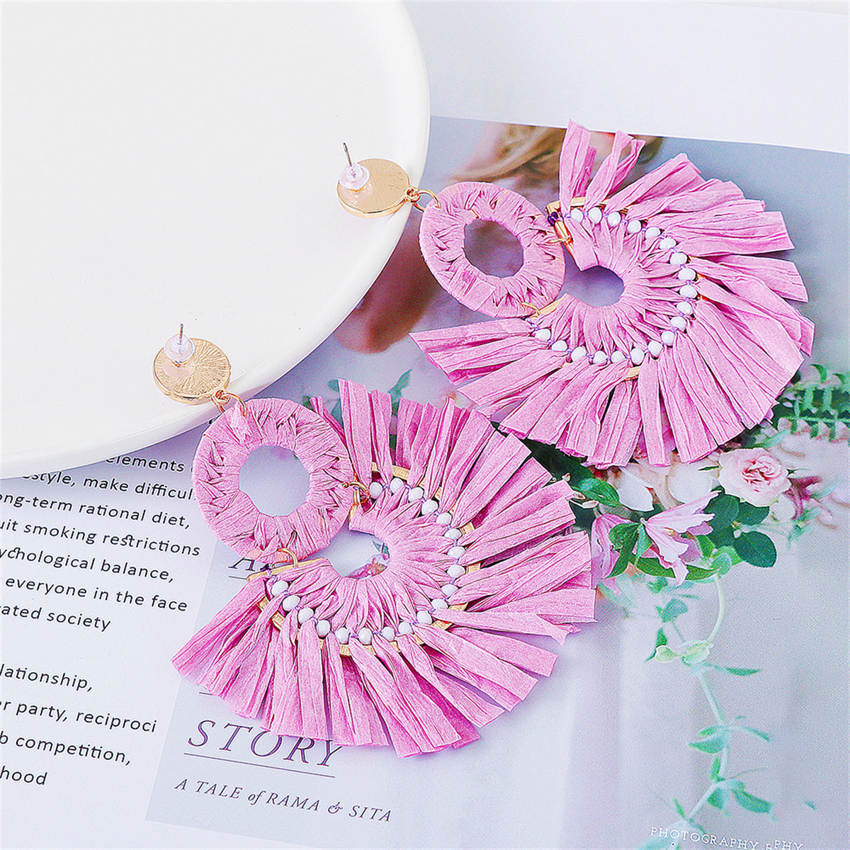 Purple Raffia & 18K Gold-Plated Tiered Fringe Fan Drop Earrings