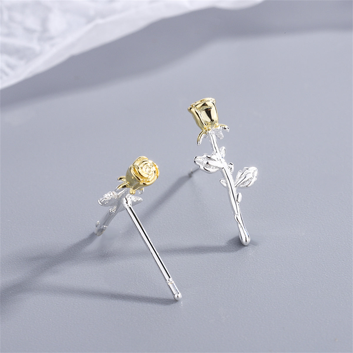 Two-Tone Rose Stud Earrings, stud earrings for women, elegant gift for her, lifestyle look