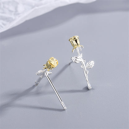 Two-Tone Rose Stud Earrings, stud earrings for women, elegant gift for her, lifestyle look