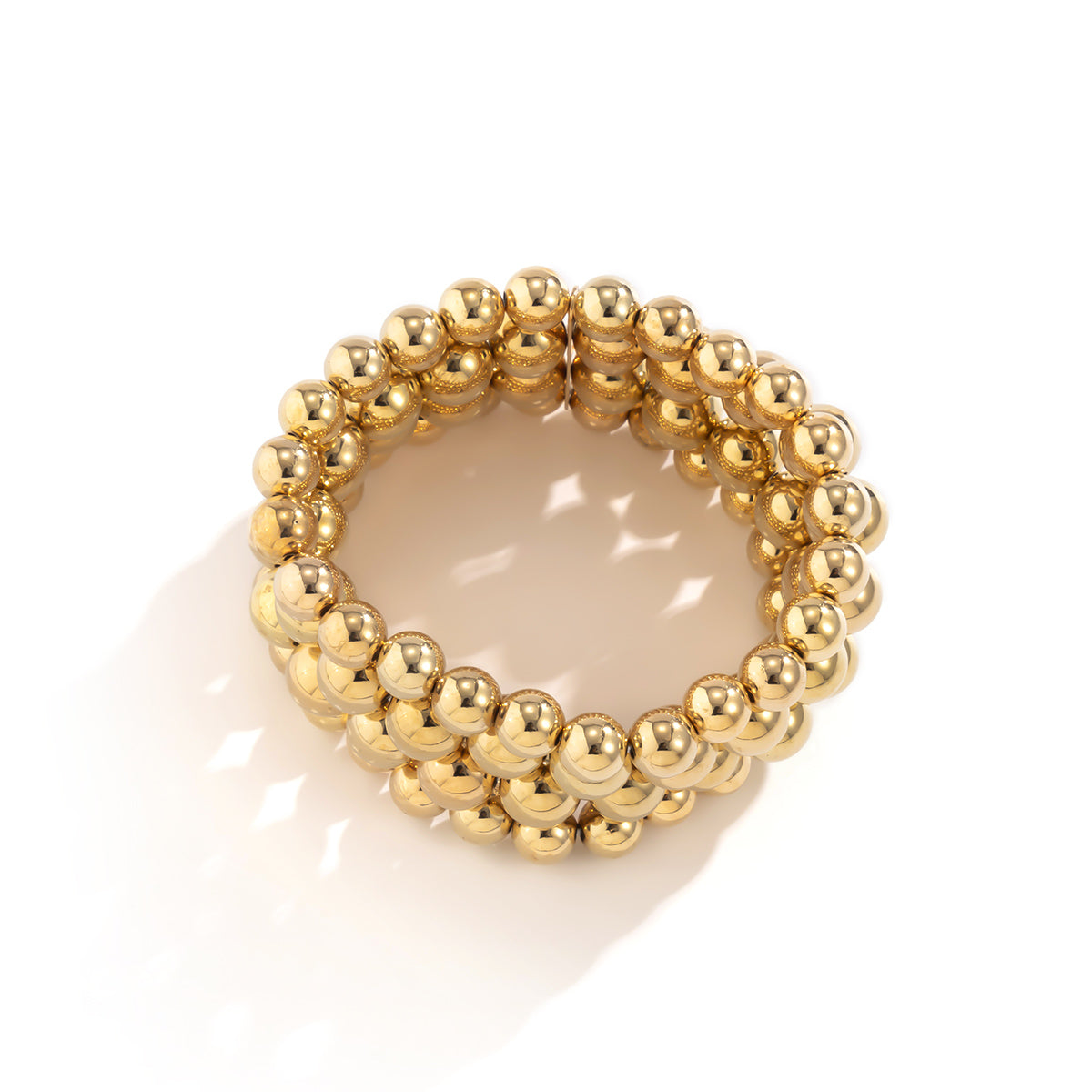 18K Gold-Plated Bead Layered Stretch Bracelet, gold bracelet for women, vintage-inspired design, side view