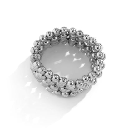 Silver-Plated Layered Bead Stretch Bracelet, silver bracelet for women, elegant gift for her, styled look