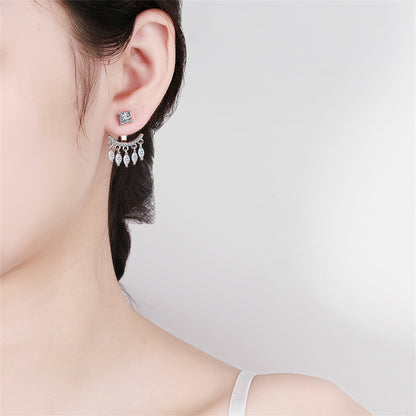 Cubic Zirconia and Silver-Plated Ear Jacket, silver drop earrings for women, vintage-inspired design, styled look