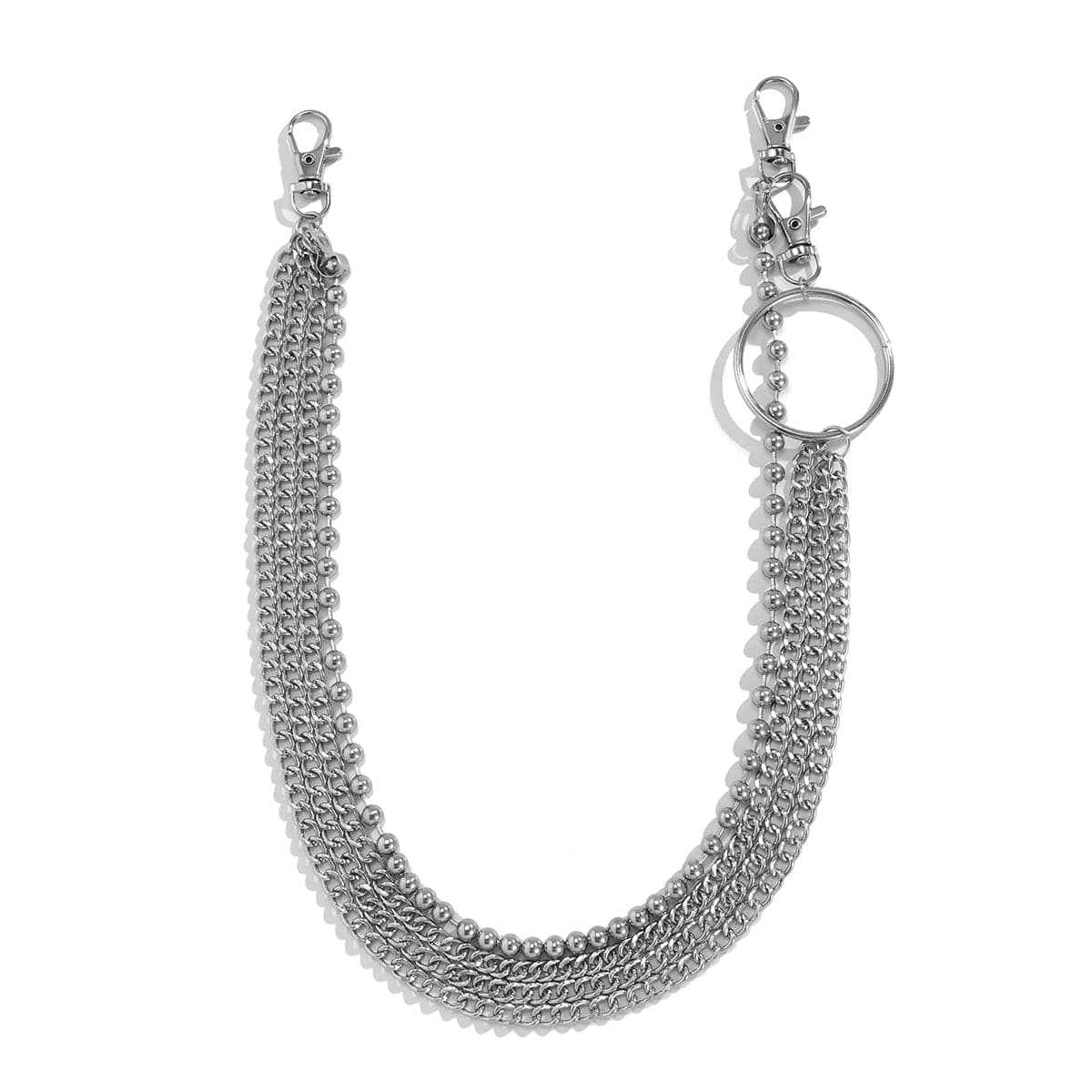 Silver-Plated Bead and Curb Layered Waist Chain, silver pendant necklace for women, everyday style, detail close-up