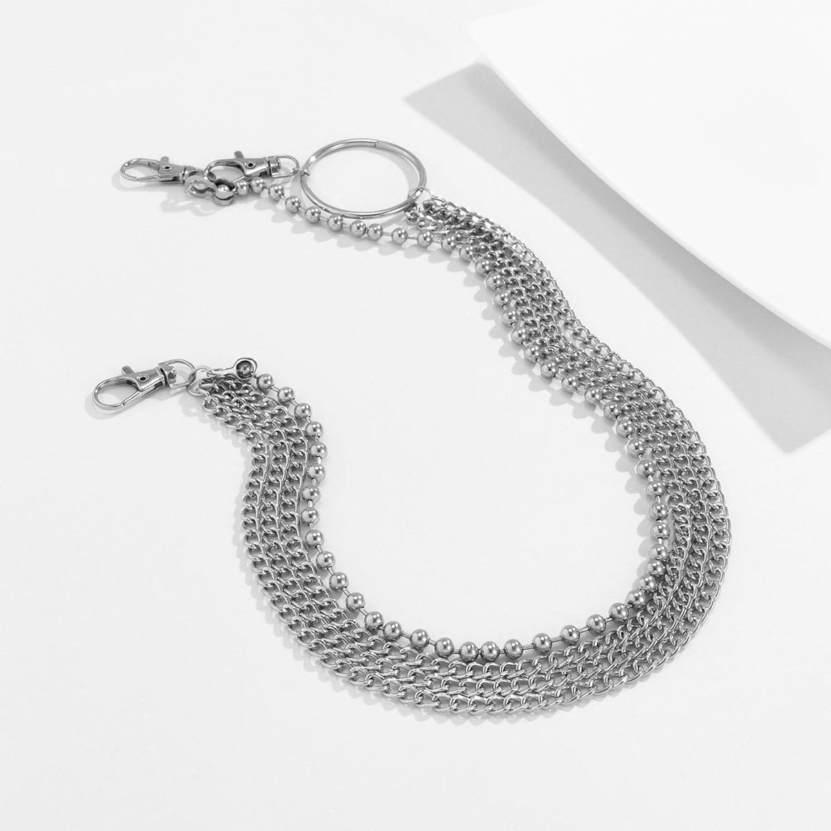 Silver-Plated Bead and Curb Layered Waist Chain, silver pendant necklace for women, everyday style, lifestyle look