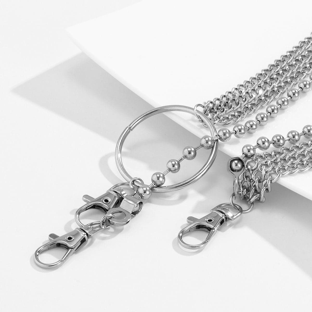 Silver-Plated Bead and Curb Layered Waist Chain, silver pendant necklace for women, everyday style, styled look