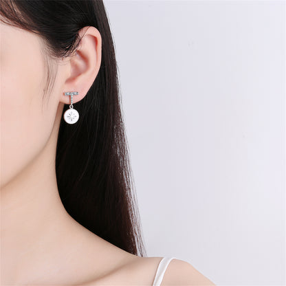 Cubic Zirconia and Enamel Silver-Plated Star Drop Earrings, silver drop earrings for women, detail close-up