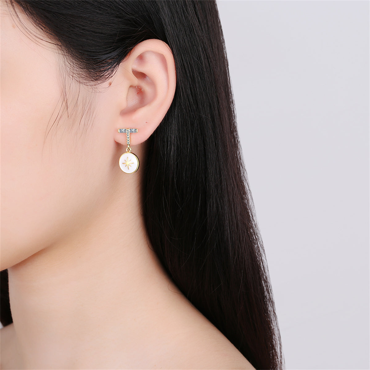 Cubic Zirconia and Enamel 18K Gold-Plated Star Drop Earrings, gold drop earrings for women, detail close-up