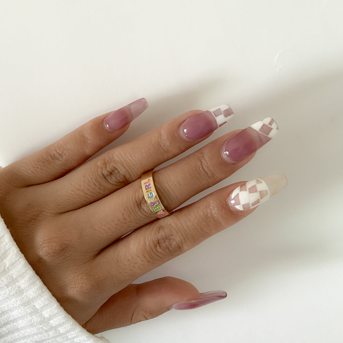 Enamel and 18K Gold-Plated 'Baby Girl' Ring, gold statement rings for women, elegant gift for her, detail close-up