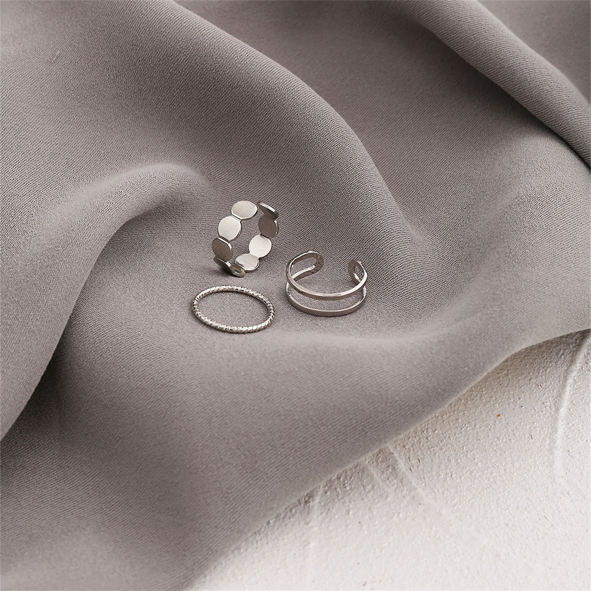 Silver-Plated Layered Open Ring Set, jewelry gift sets for women, elegant gift for her, side view