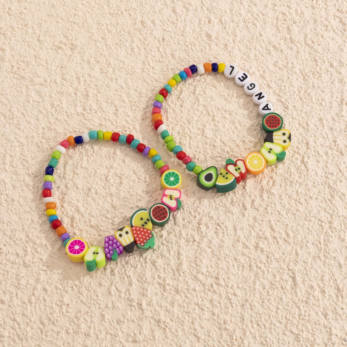Yellow & Blue 'Angel' Fruit Beaded Stretch Bracelet Set