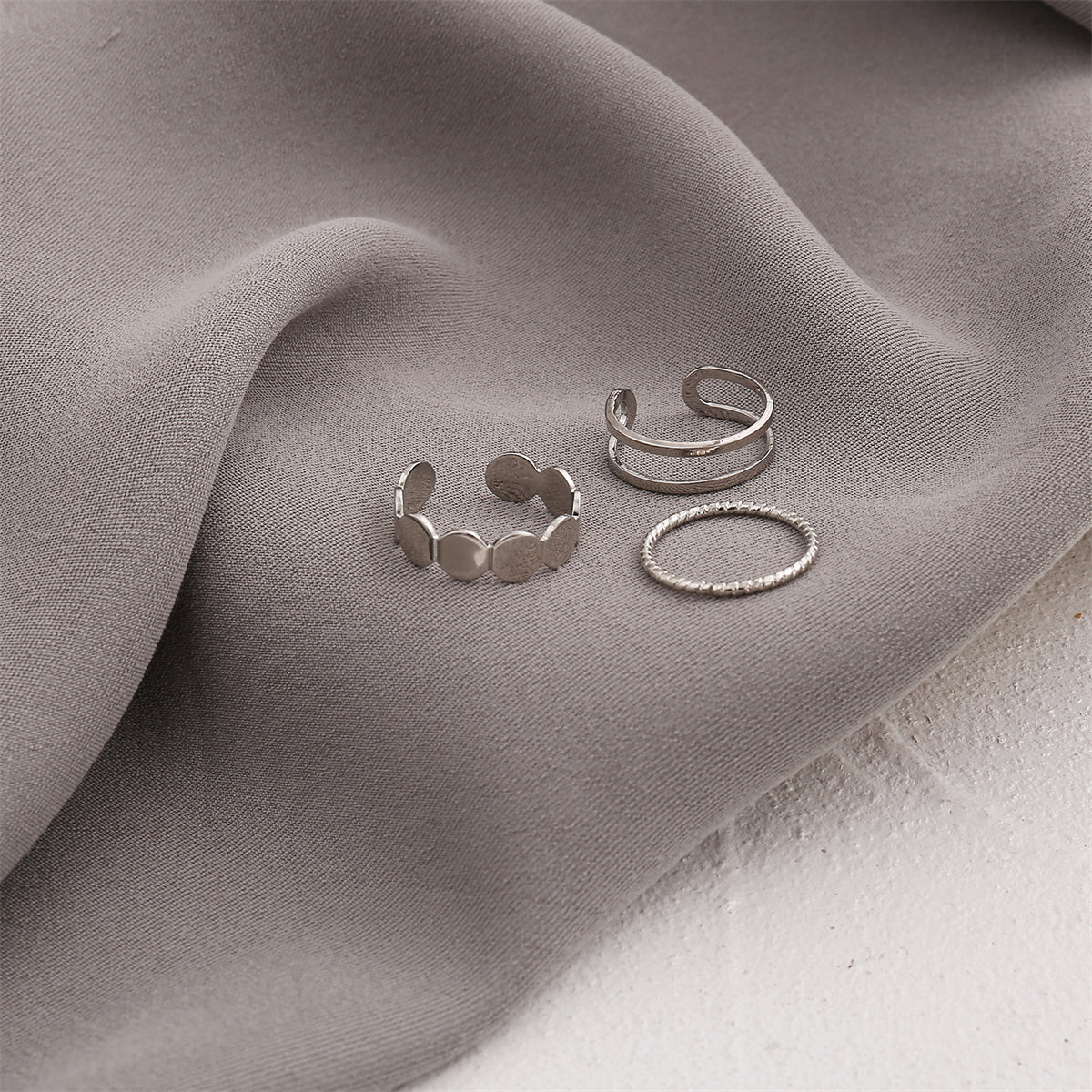 Silver-Plated Layered Open Ring Set, jewelry gift sets for women, elegant gift for her, styled look