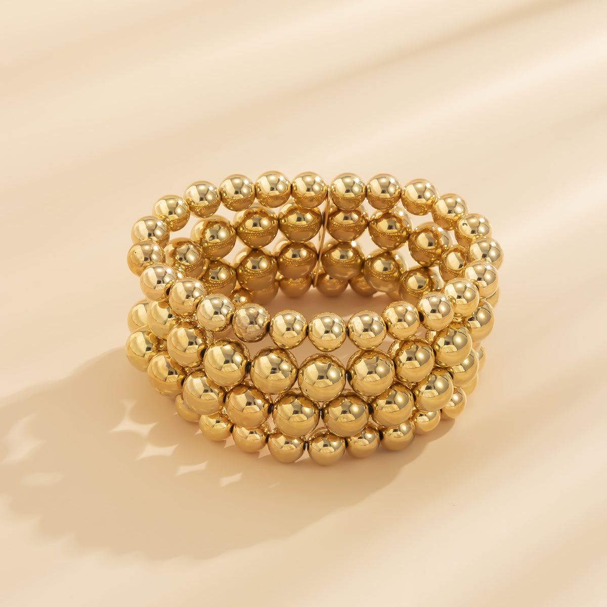 18K Gold-Plated Bead Layered Stretch Bracelet, gold bracelet for women, vintage-inspired design, lifestyle look
