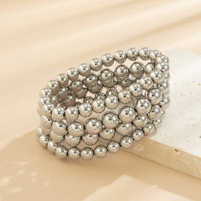 Silver-Plated Layered Bead Stretch Bracelet, silver bracelet for women, elegant gift for her, side view