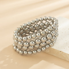 Silver-Plated Layered Bead Stretch Bracelet