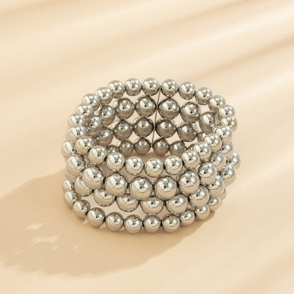 Silver-Plated Layered Bead Stretch Bracelet, silver bracelet for women, elegant gift for her, detail close-up