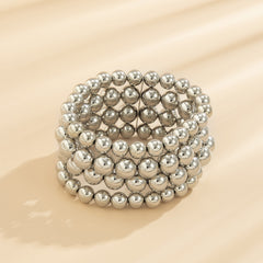 Silver-Plated Layered Bead Stretch Bracelet