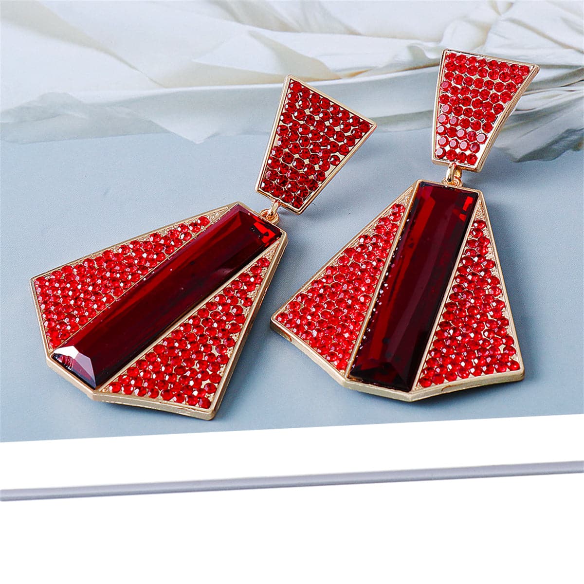 Red Crystal & Cubic Zirconia 18K Gold-Plated Geometric Drop Earrings