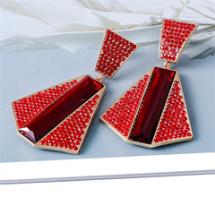 Red Crystal & Cubic Zirconia 18K Gold-Plated Geometric Drop Earrings