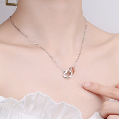 Cubic Zirconia and Two Tone Interlocked Heart Pendant Necklace, pendant necklace for women, botanical inspired, styled look