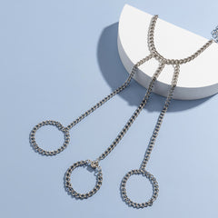 Cubic Zirconia & Silver-Plated Thin Tri-Ring Wrist-To-Ring Bracelet
