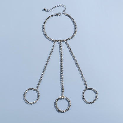 Cubic Zirconia and Silver-Plated Thin Tri-Ring Wrist-To-Ring Bracelet, silver bracelet for women, styled look
