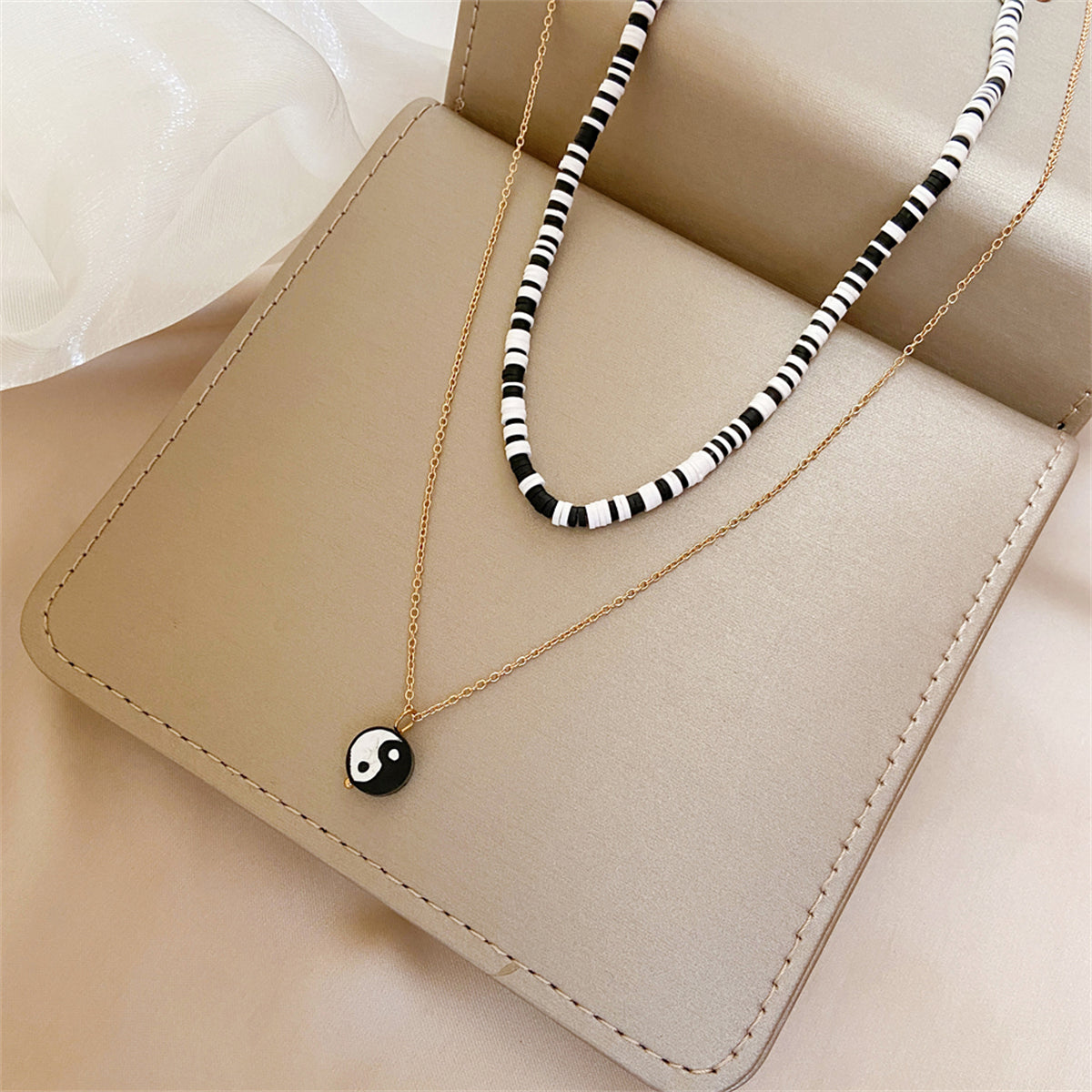 Black Acrylic & Polymer Clay 18K Gold-Plated Yin Yang Pendant Layered Necklace