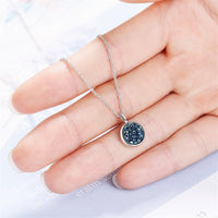 Blue Crystal & Silvertone Round Pendant Necklace - streetregion