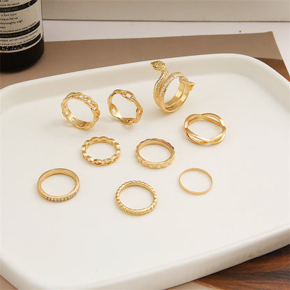 Cubic Zirconia and 18K Gold-Plated Snake Chain Ring Set, jewelry gift sets for women, vintage-inspired design, lifestyle look