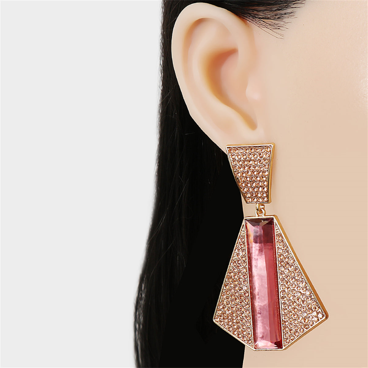 Pink Cubic Zirconia & Crystal Geometric Stripe Drop Earrings