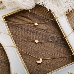 18K Gold-Plated Star & Heart Layer Pendant Necklace