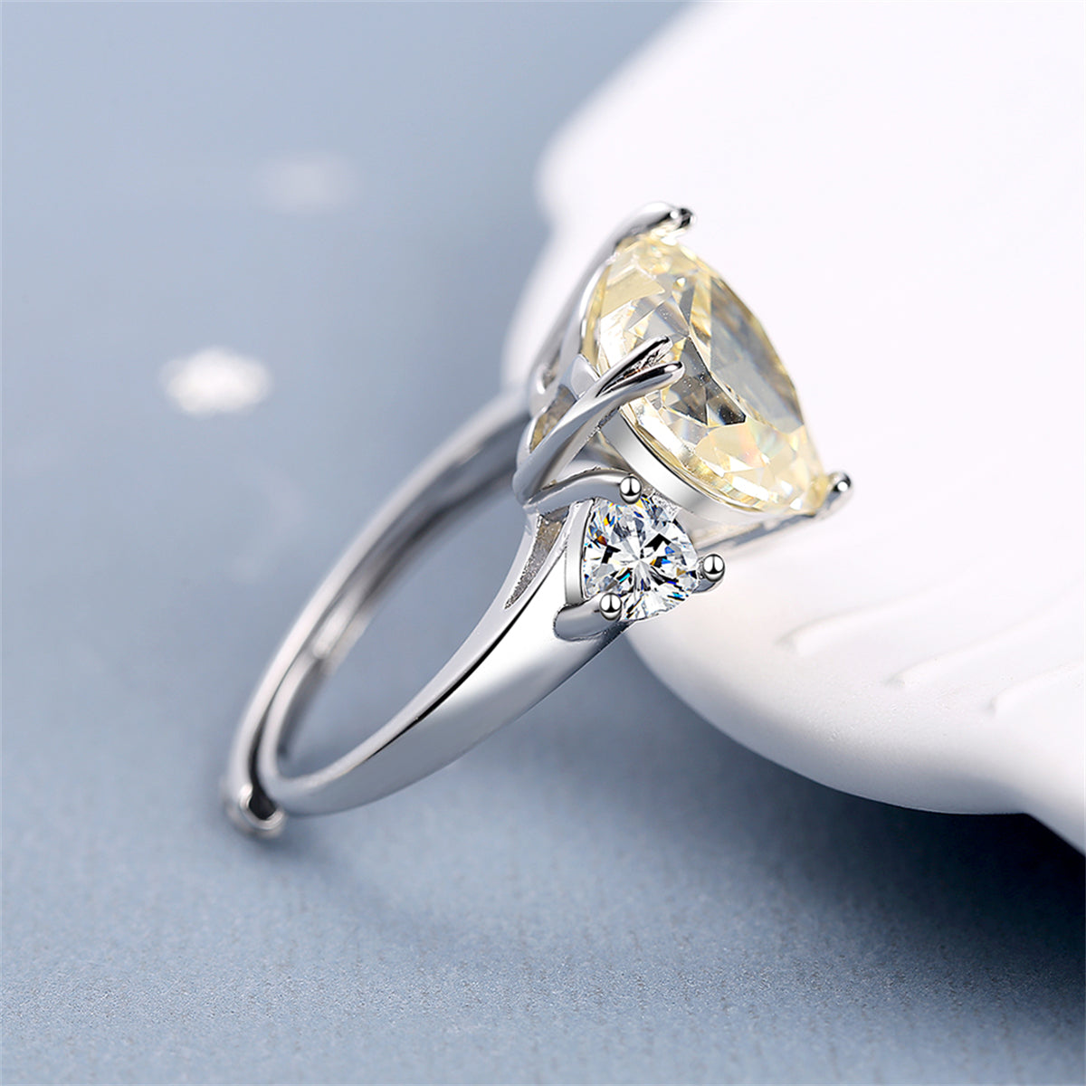 Cubic Zirconia and Crystal Silver-Plated Heart Ring, silver statement rings for women, lifestyle look