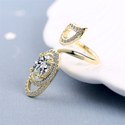 Cubic Zirconia and 18K Gold-Plated Swirl Midi Ring, gold statement rings for women, everyday style, detail close-up