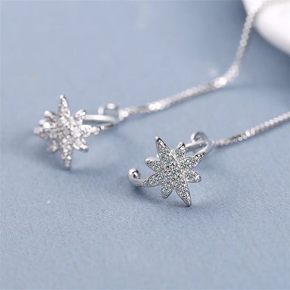 Cubic Zirconia and Silver-Plated Star Ear Cuff and Threader, silver drop earrings for women, lifestyle look